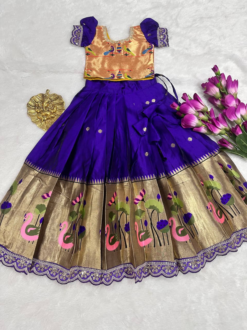 Pure Heavy Paithani Silk Kids Lehenga Choli