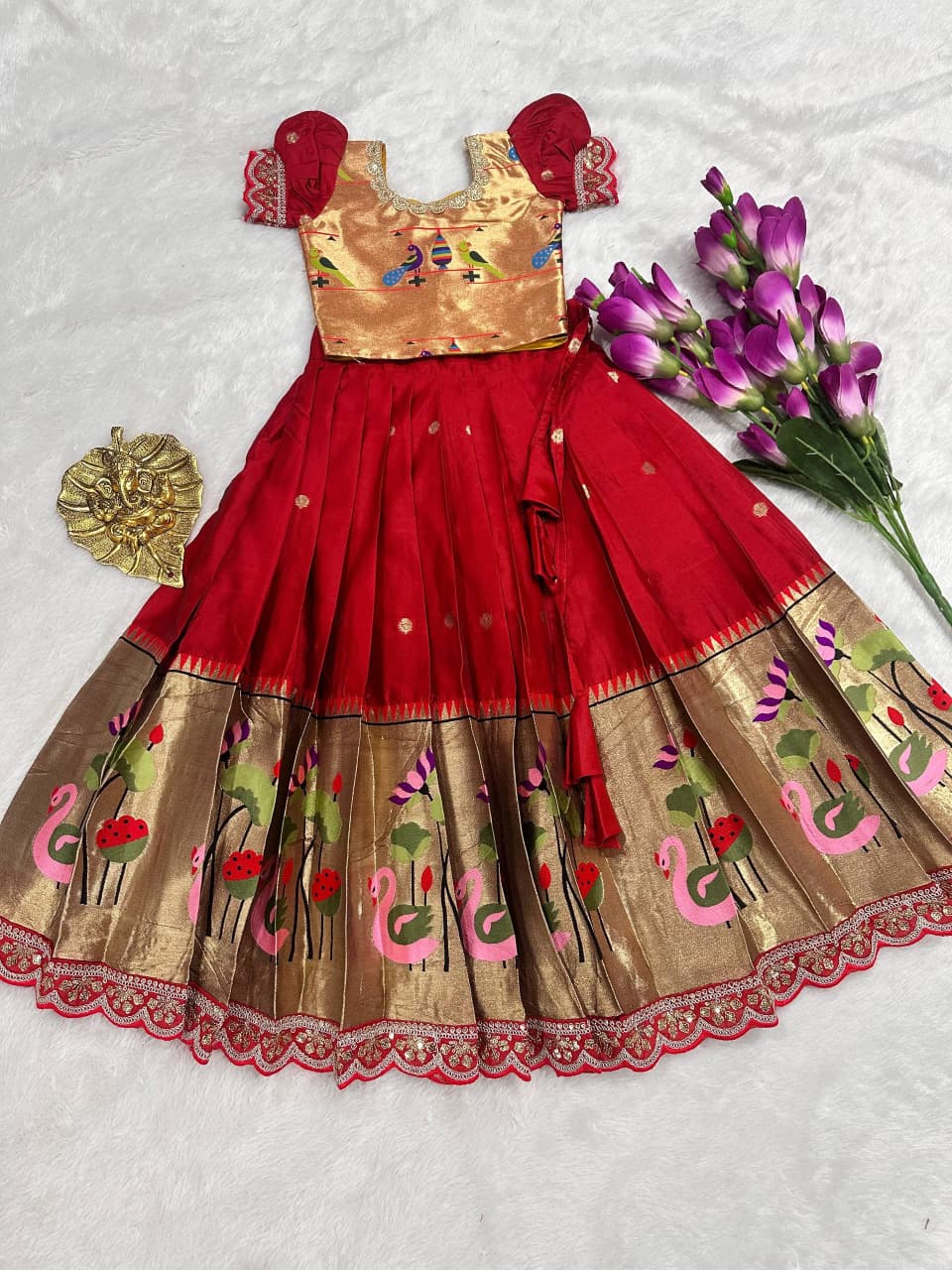 Pure Heavy Paithani Silk Kids Lehenga Choli