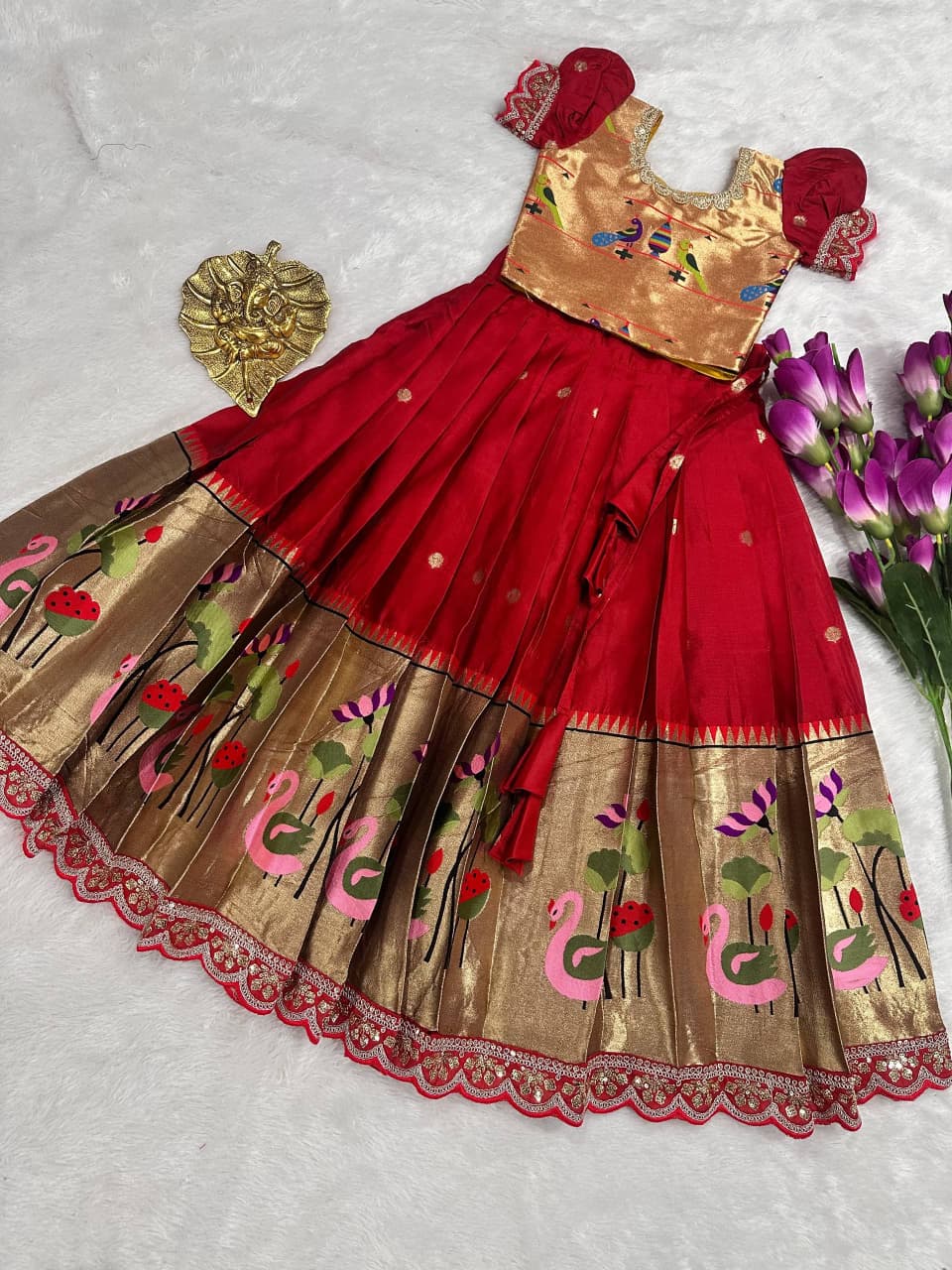 Pure Heavy Paithani Silk Kids Lehenga Choli