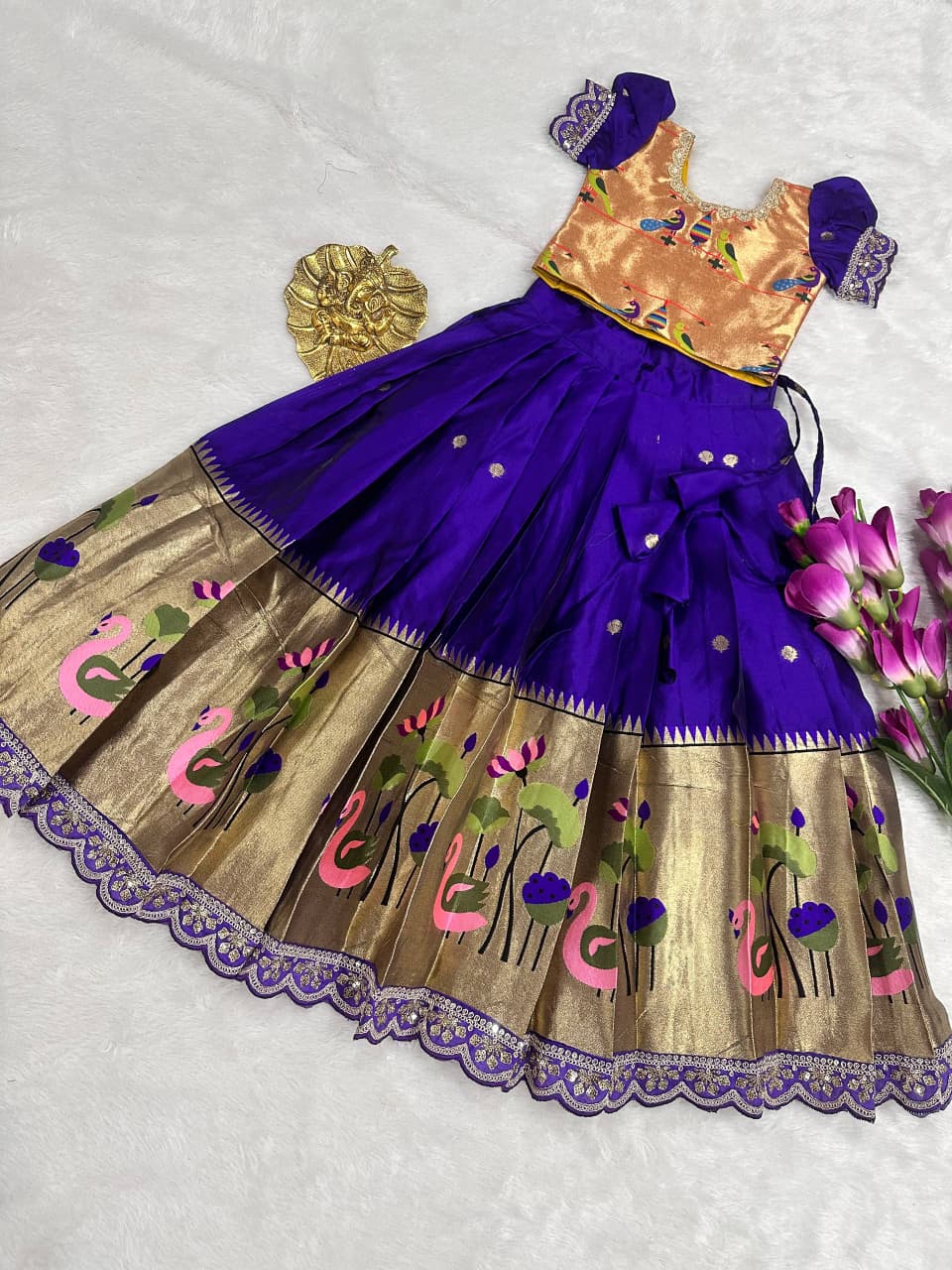Pure Heavy Paithani Silk Kids Lehenga Choli