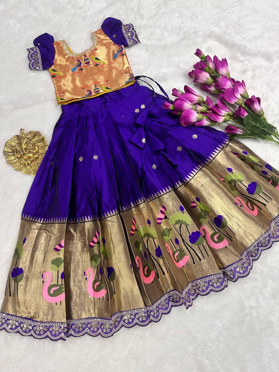 Pure Heavy Paithani Silk Kids Lehenga Choli