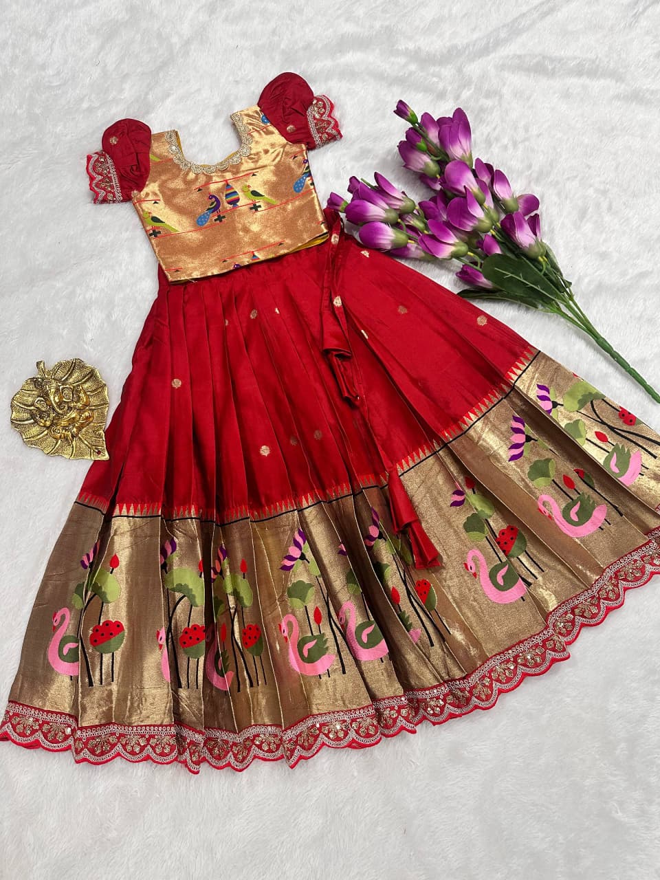 Pure Heavy Paithani Silk Kids Lehenga Choli