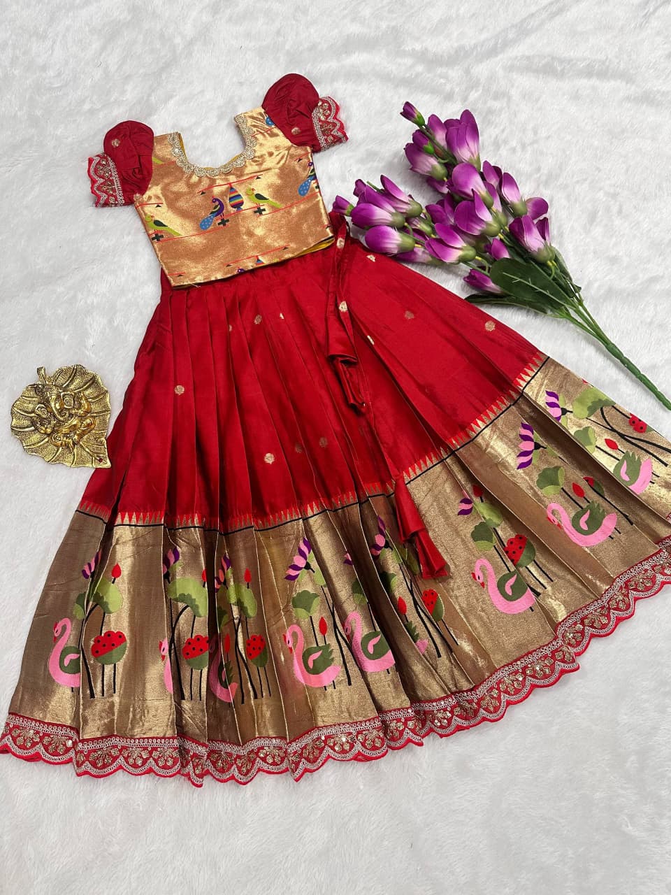 Pure Heavy Paithani Silk Kids Lehenga Choli