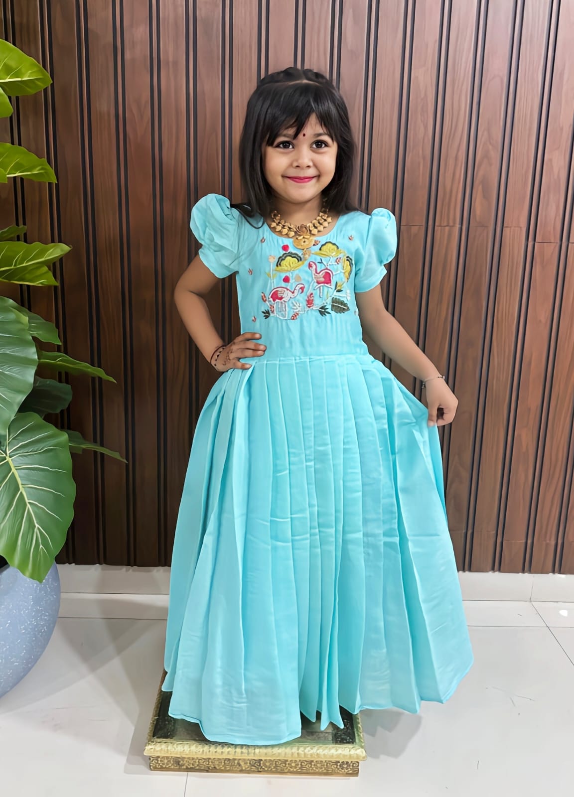 Full stitched pure roman cotton & Silk Fabric kids Gown