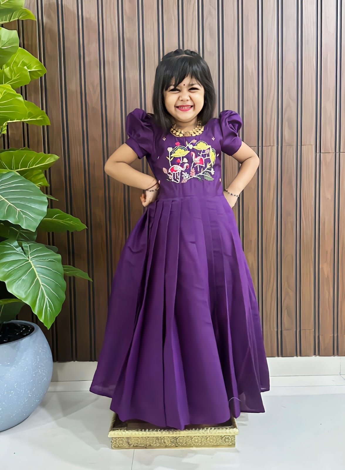 Full stitched pure roman cotton & Silk Fabric kids Gown