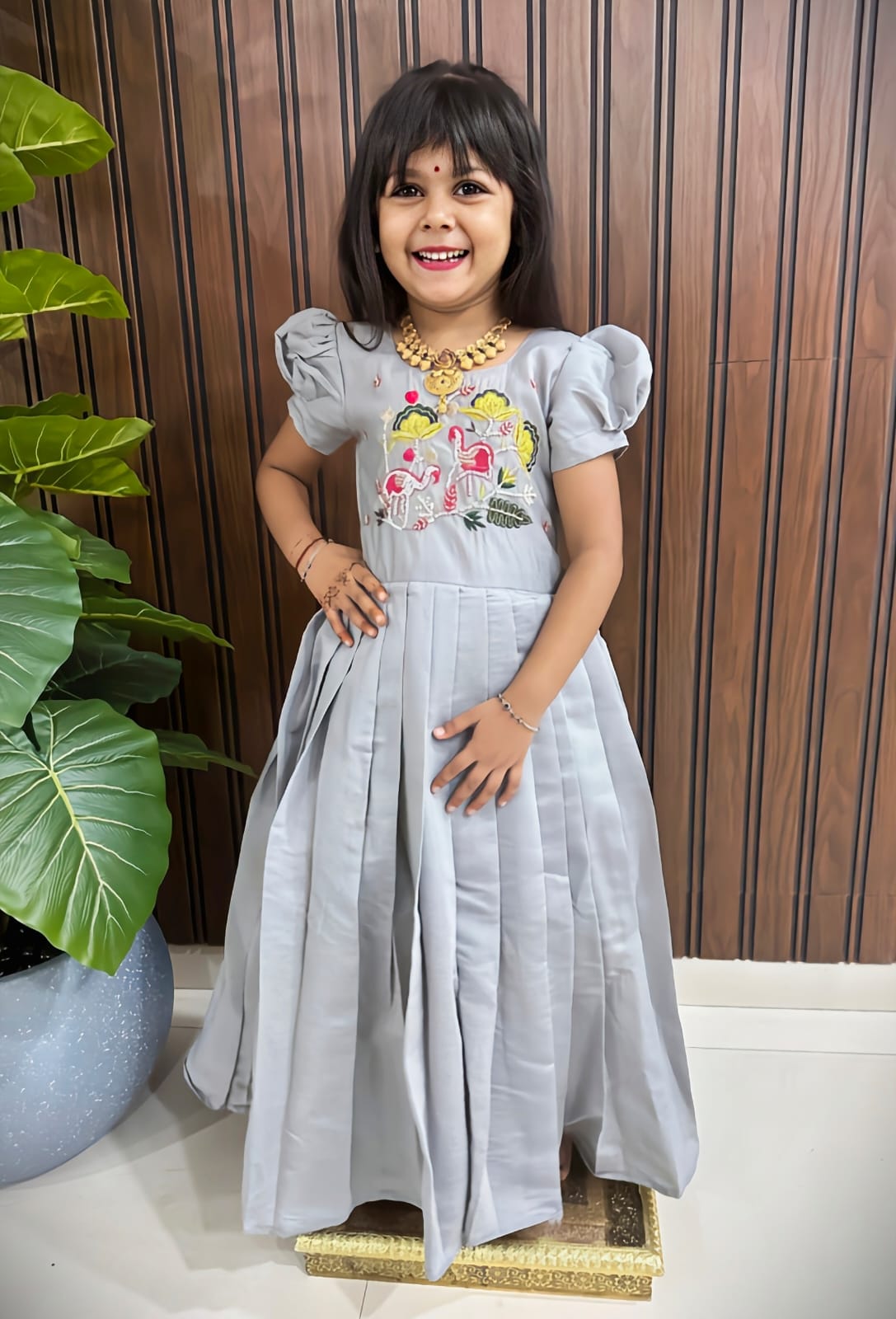 Full stitched pure roman cotton & Silk Fabric kids Gown