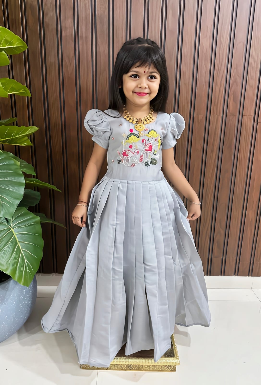 Full stitched pure roman cotton & Silk Fabric kids Gown