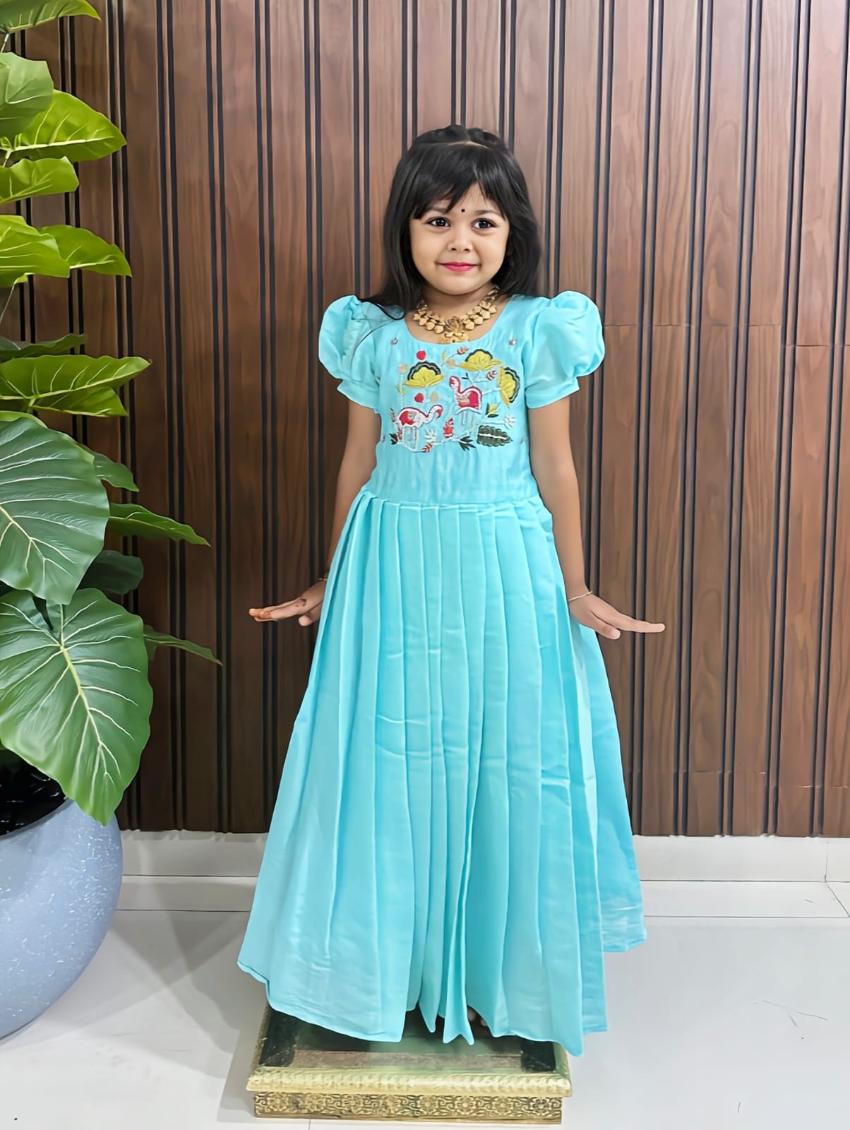 Full stitched pure roman cotton & Silk Fabric kids Gown