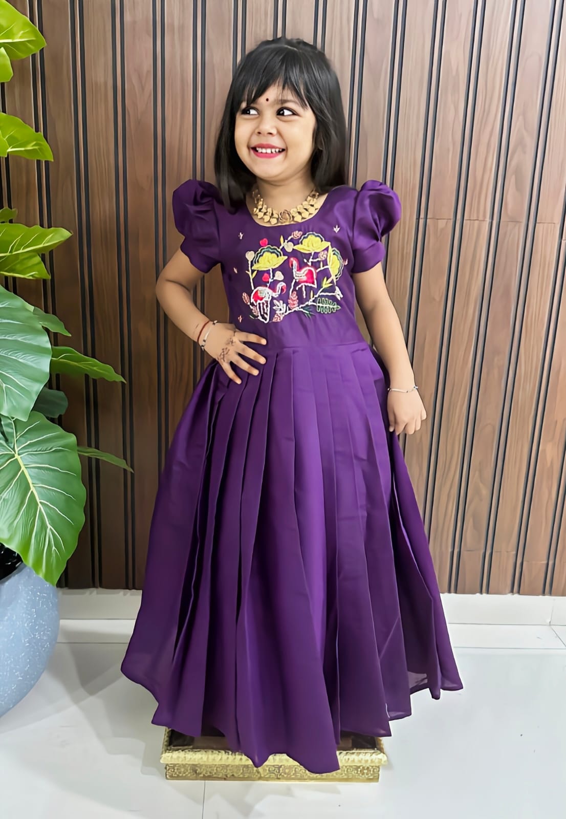 Full stitched pure roman cotton & Silk Fabric kids Gown
