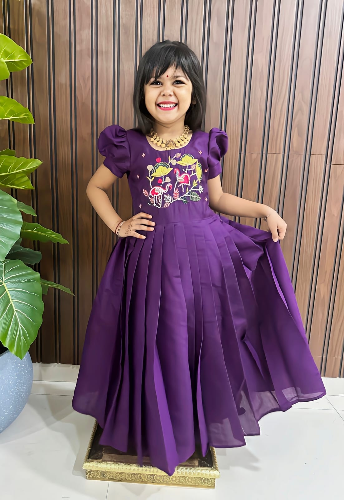 Full stitched pure roman cotton & Silk Fabric kids Gown