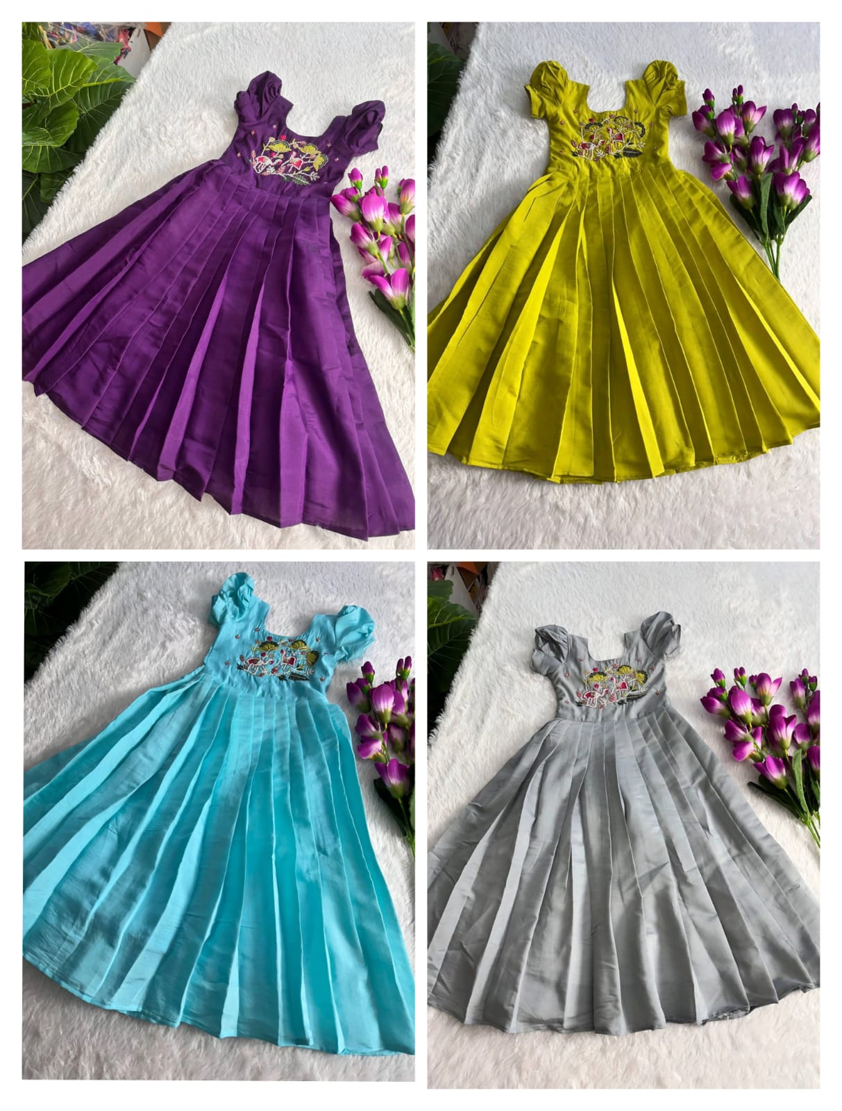 Full stitched pure roman cotton & Silk Fabric kids Gown
