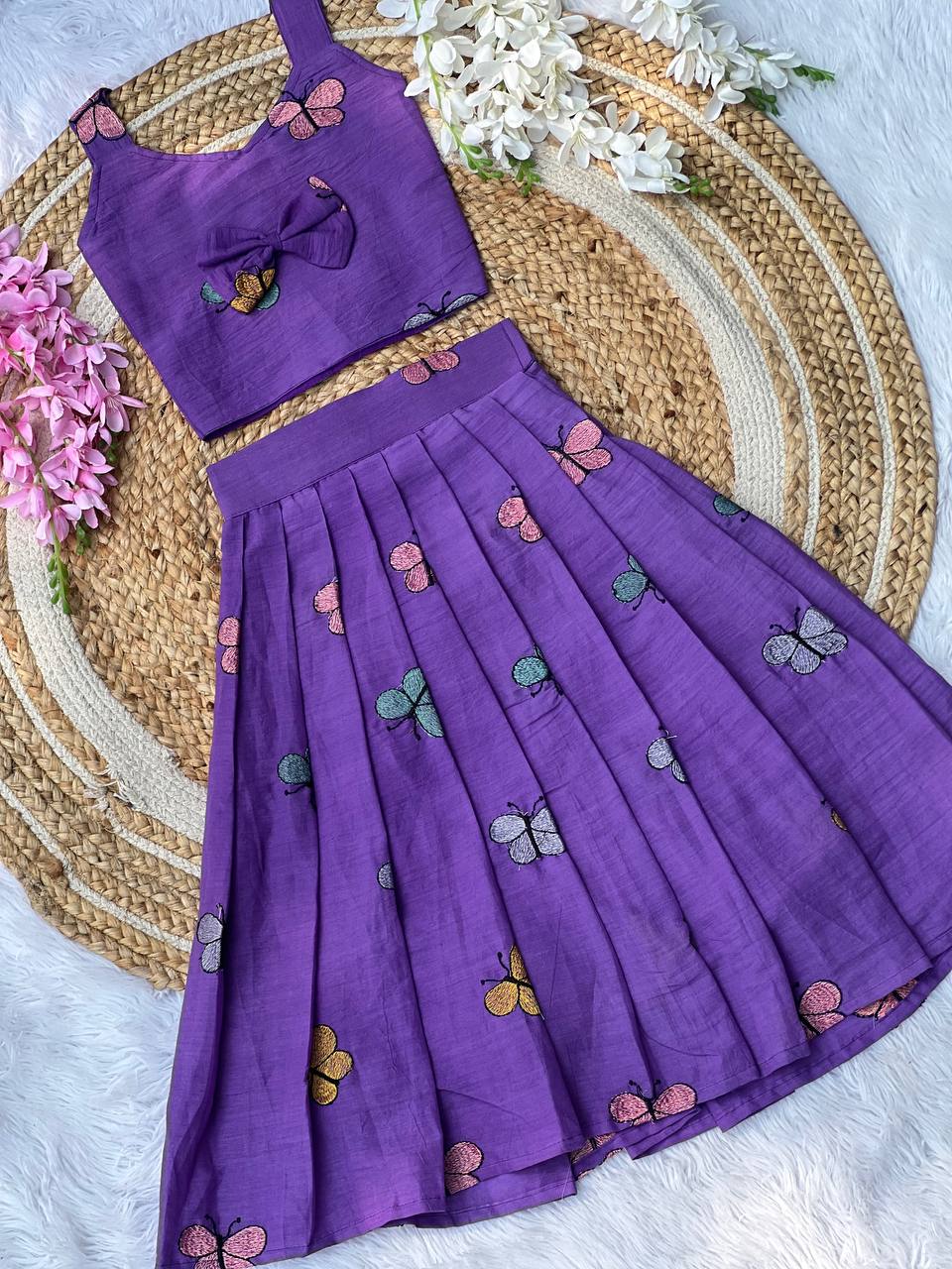 Vibrant Embroidery Work Cotton Lehenga With Top