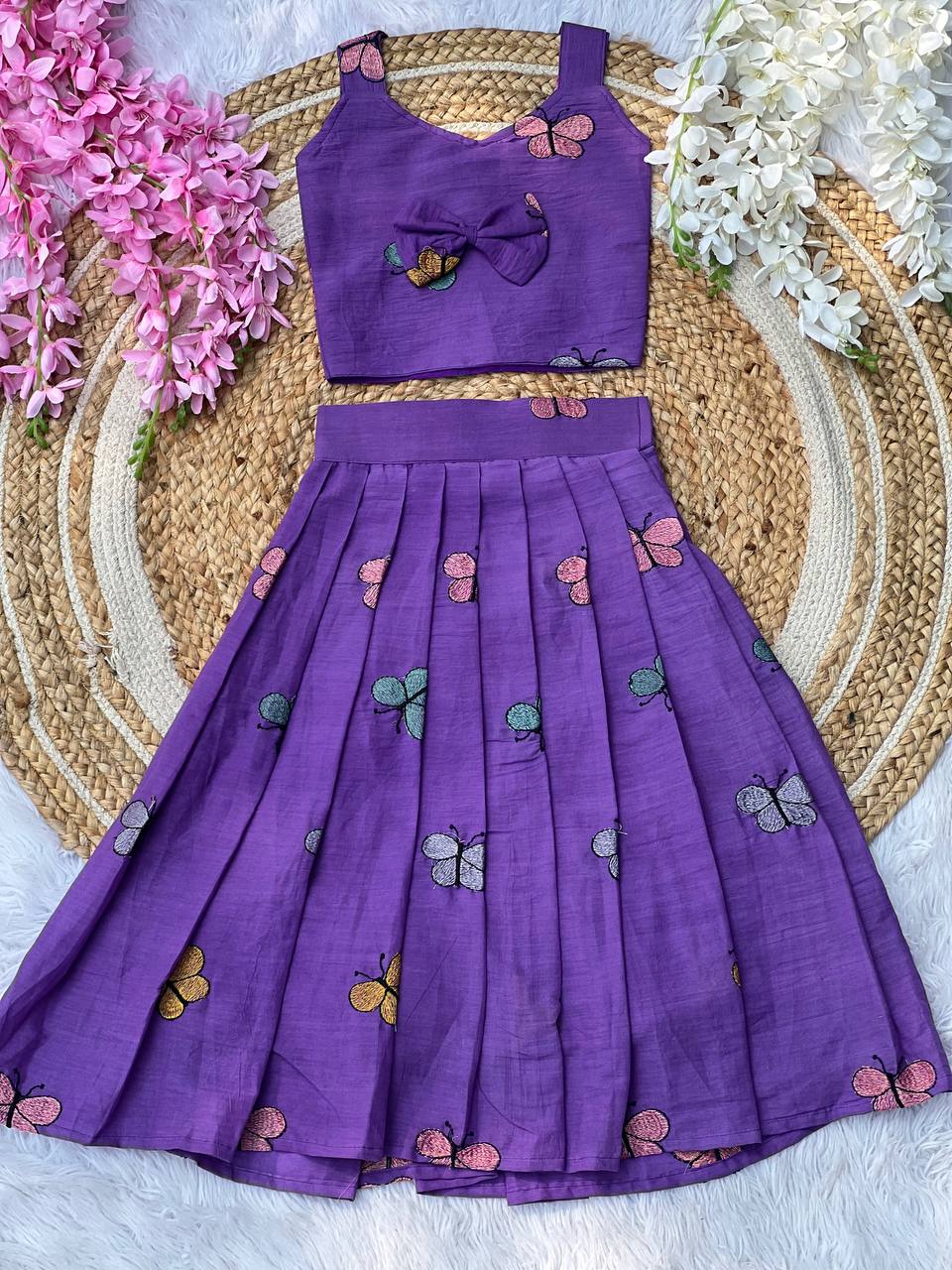 Vibrant Embroidery Work Cotton Lehenga With Top