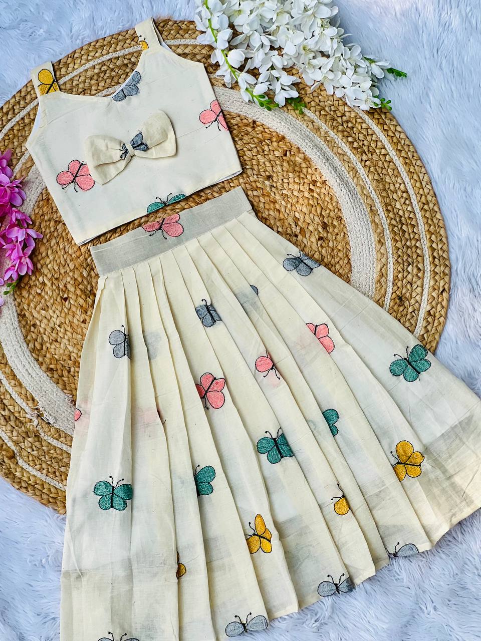 Vibrant Embroidery Work Cotton Lehenga With Top