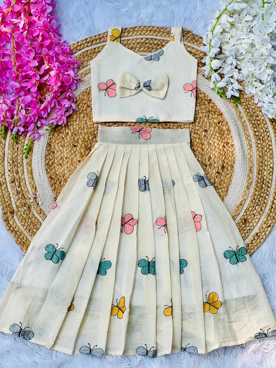 Vibrant Embroidery Work Cotton Lehenga With Top