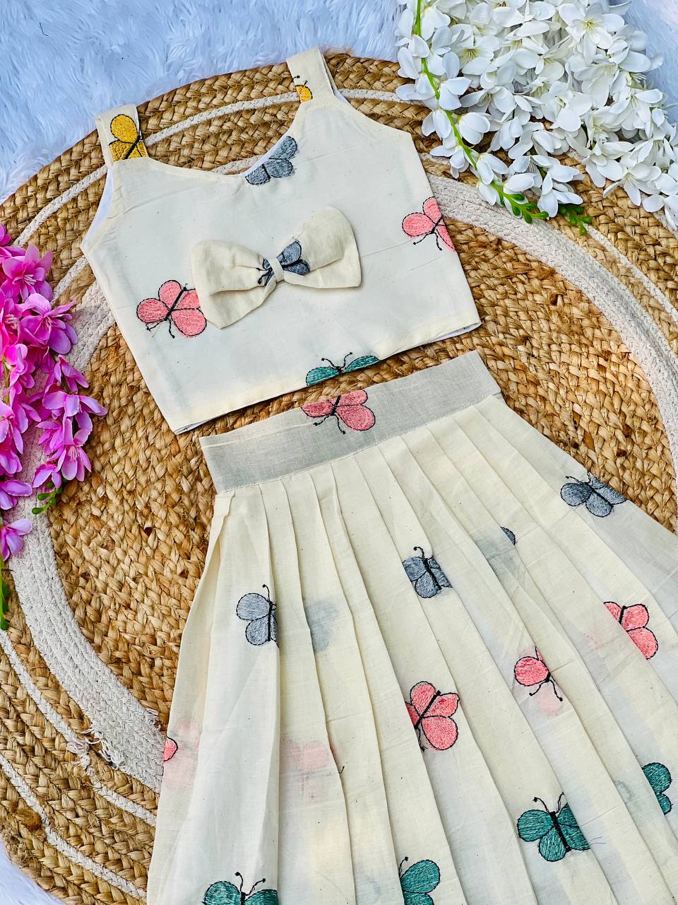 Vibrant Embroidery Work Cotton Lehenga With Top