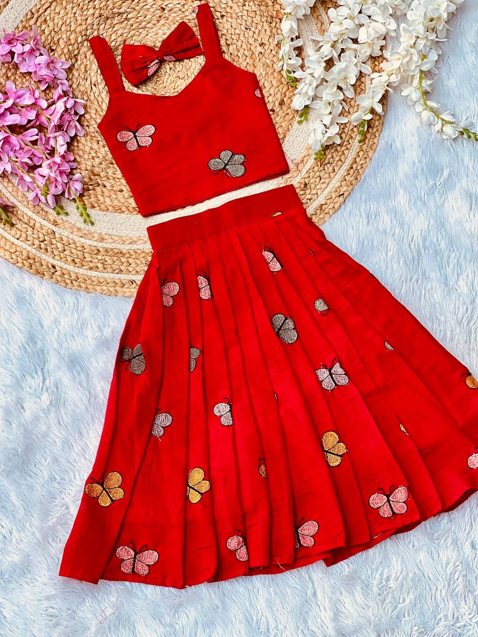 Vibrant Embroidery Work Cotton Lehenga With Top
