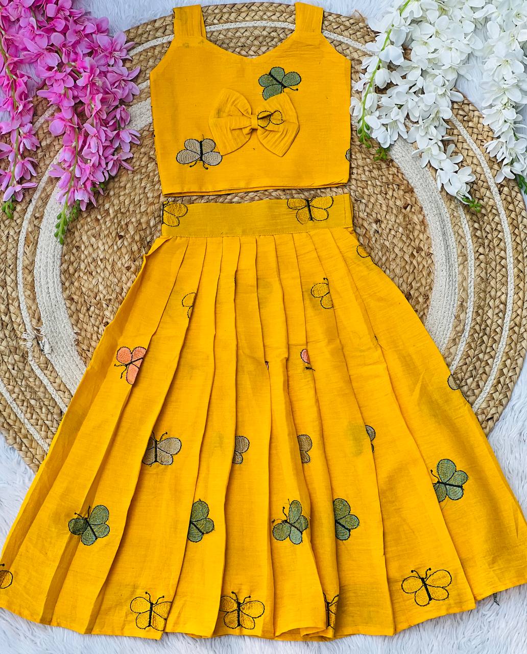Vibrant Embroidery Work Cotton Lehenga With Top
