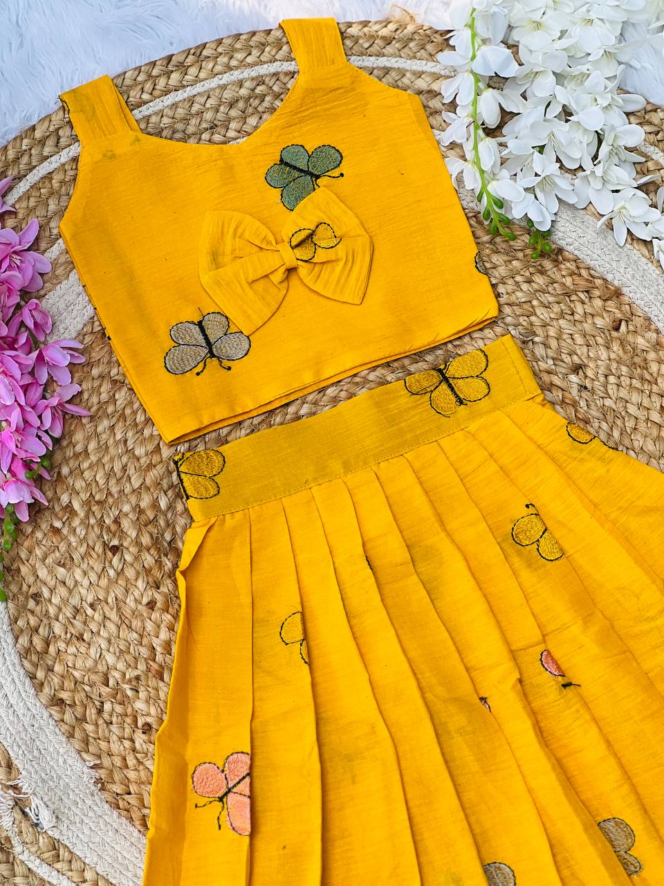 Vibrant Embroidery Work Cotton Lehenga With Top