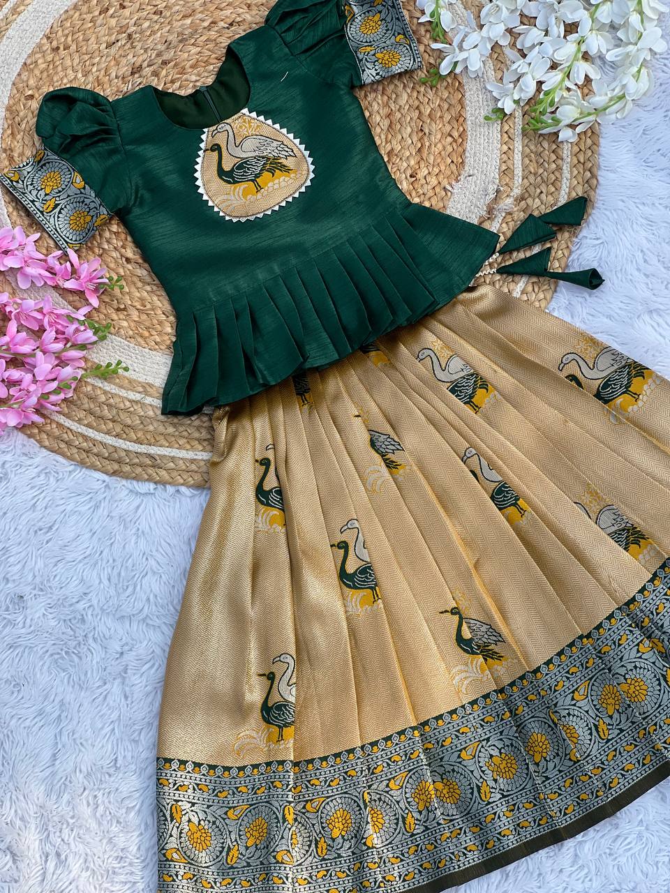 Fiesta Weaving Work Art Silk Lehenga Choli For Kids