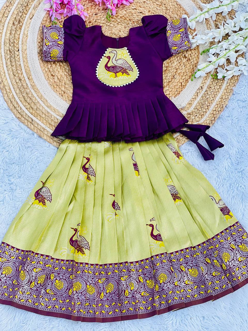 Fiesta Weaving Work Art Silk Lehenga Choli For Kids