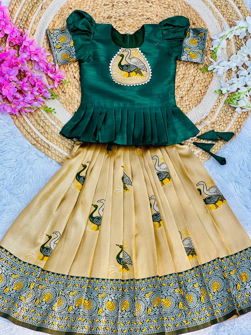 Fiesta Weaving Work Art Silk Lehenga Choli For Kids