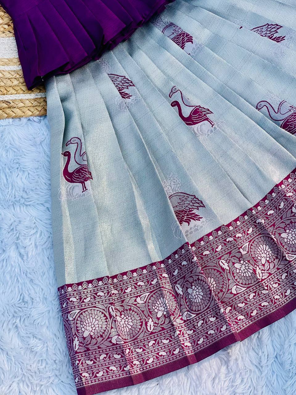 Fiesta Weaving Work Art Silk Lehenga Choli For Kids