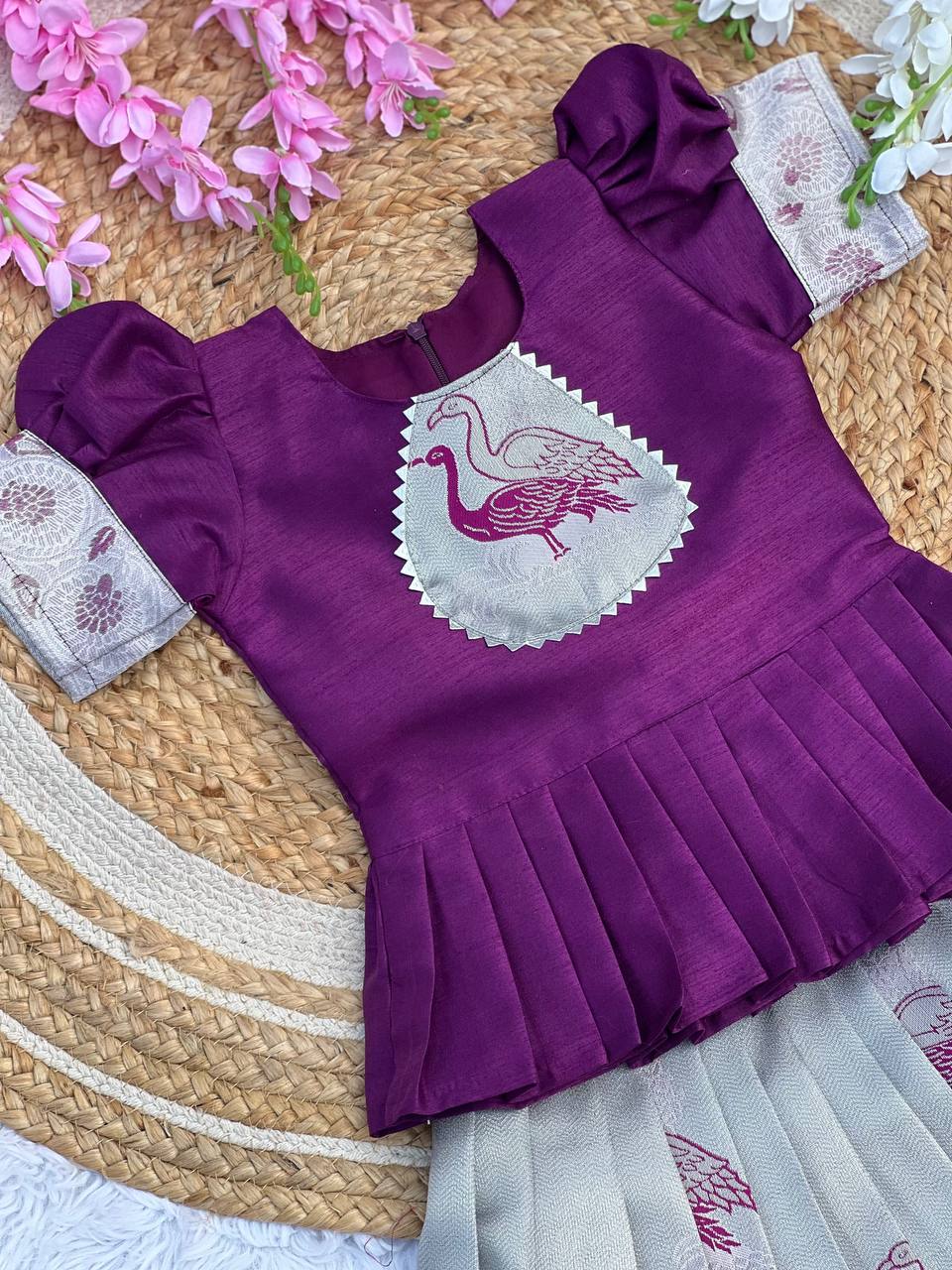 Fiesta Weaving Work Art Silk Lehenga Choli For Kids