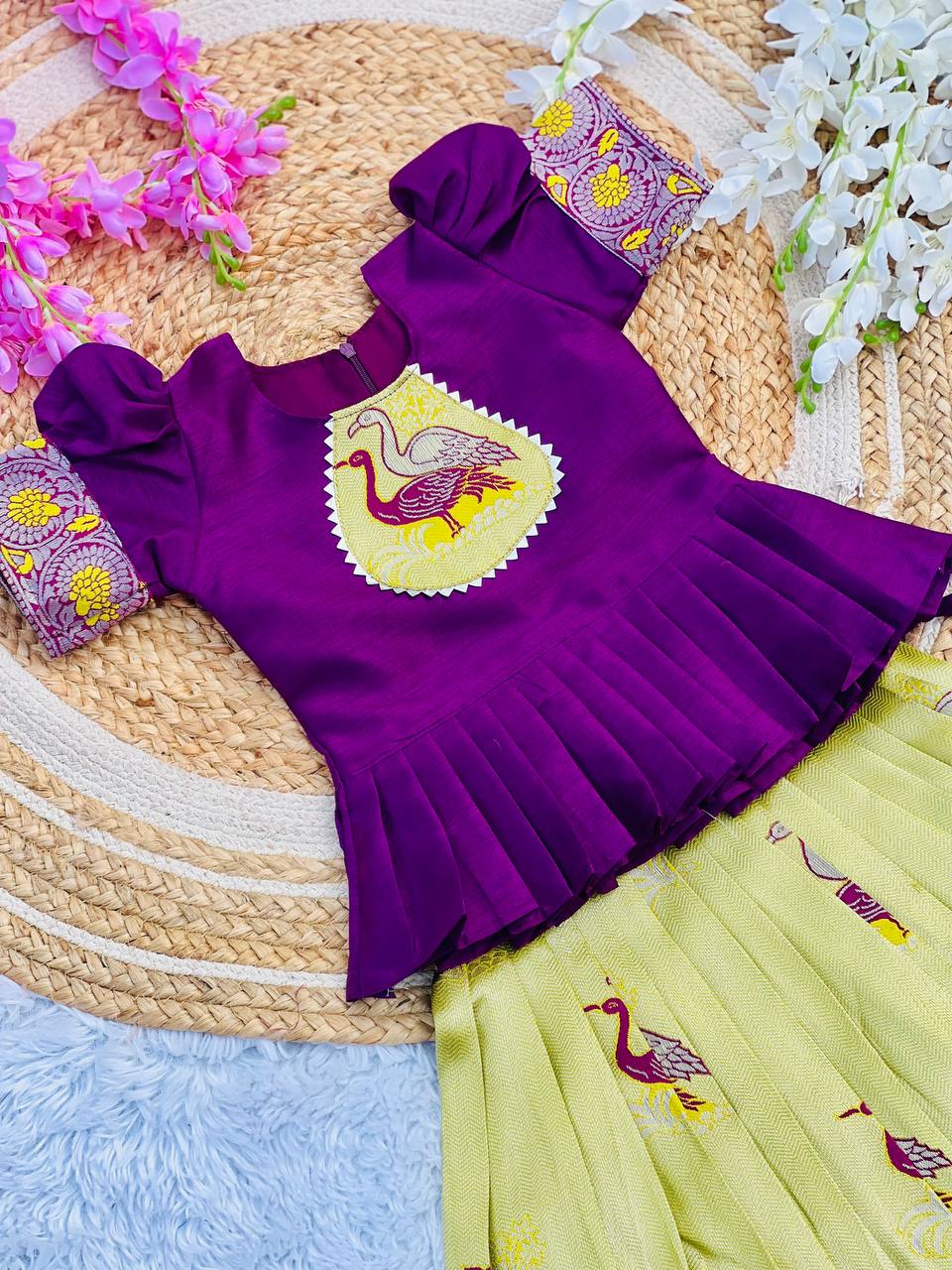 Fiesta Weaving Work Art Silk Lehenga Choli For Kids