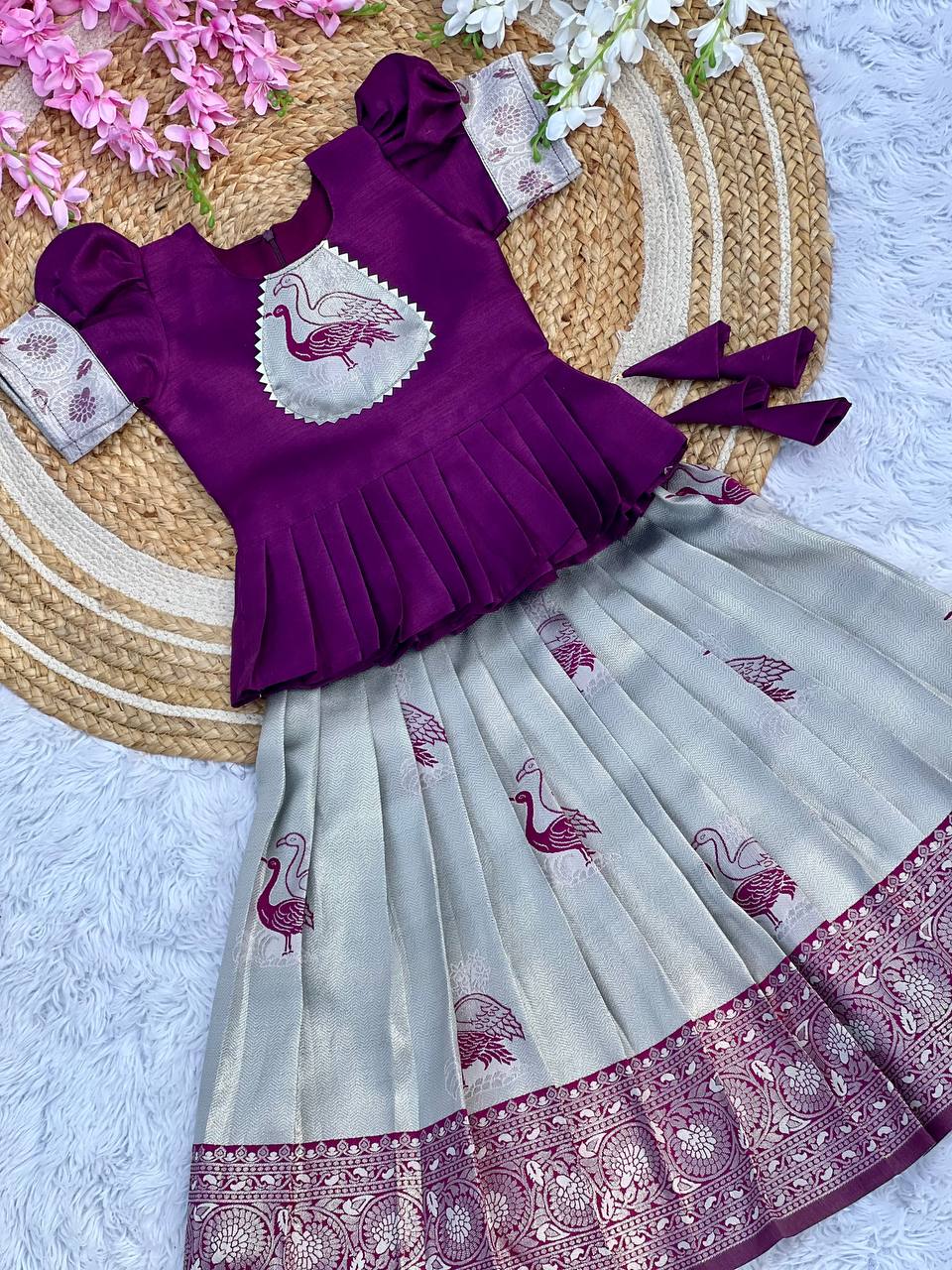 Fiesta Weaving Work Art Silk Lehenga Choli For Kids