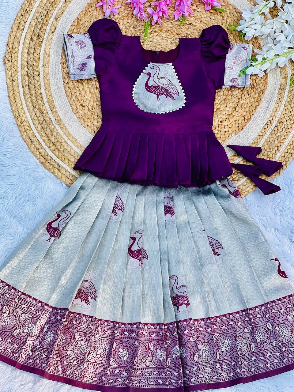 Fiesta Weaving Work Art Silk Lehenga Choli For Kids