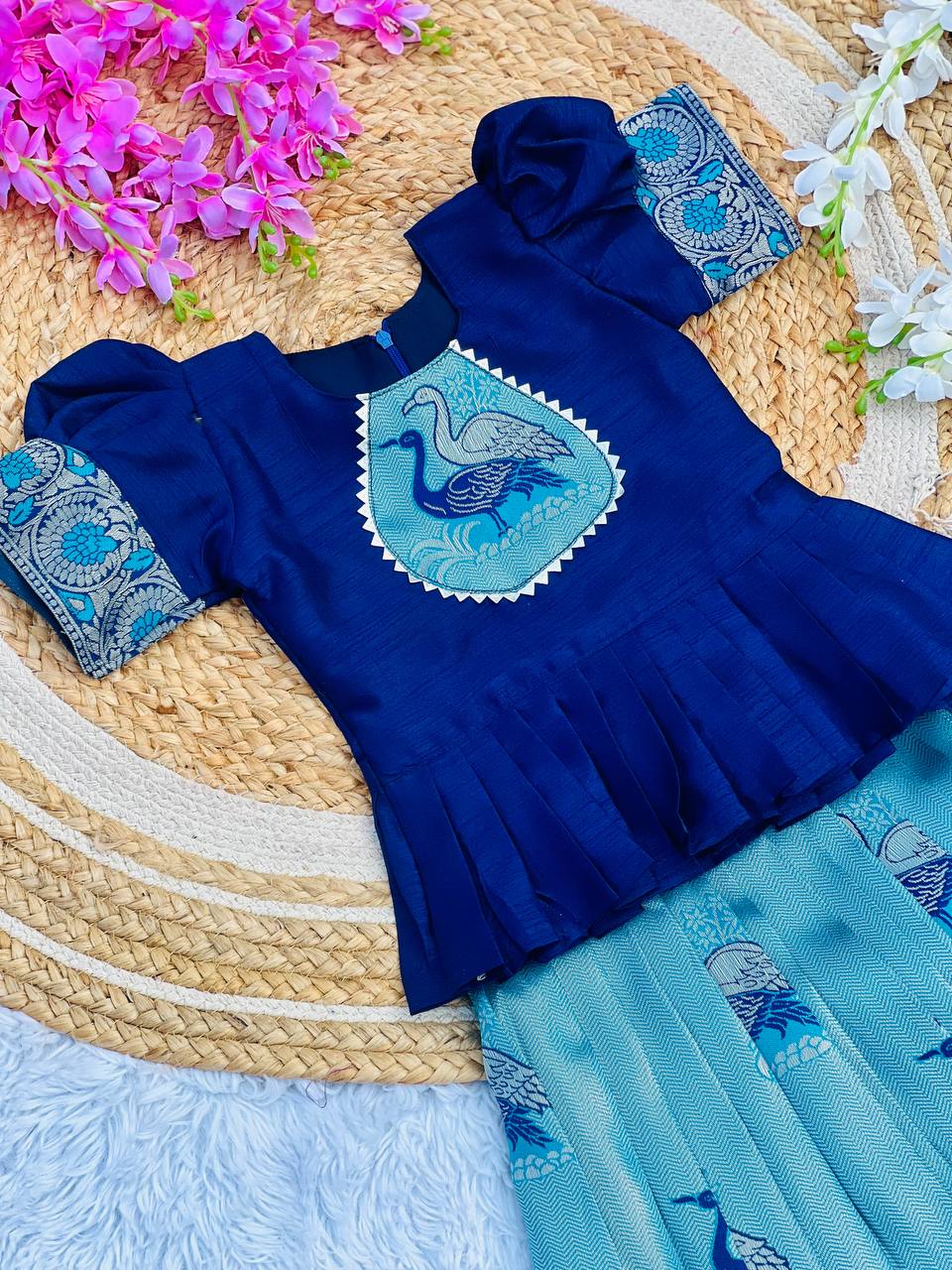 Fiesta Weaving Work Art Silk Lehenga Choli For Kids