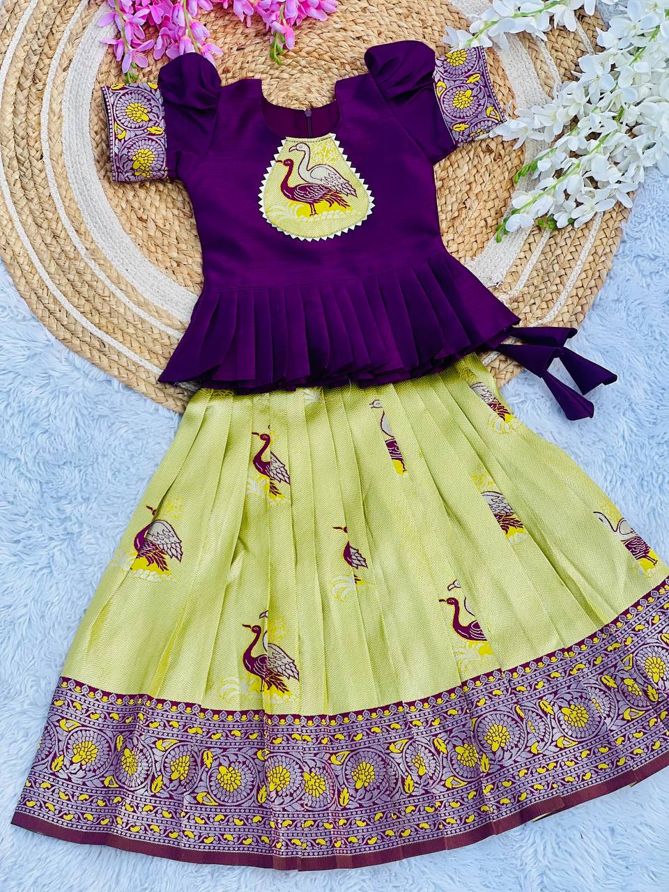 Fiesta Weaving Work Art Silk Lehenga Choli For Kids