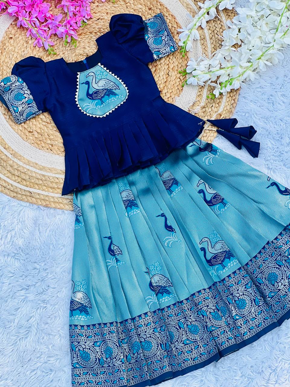 Fiesta Weaving Work Art Silk Lehenga Choli For Kids