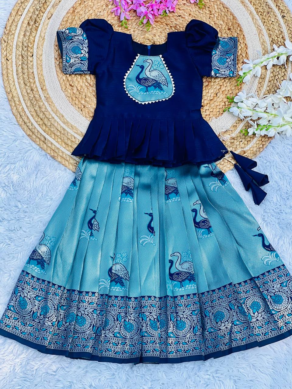 Fiesta Weaving Work Art Silk Lehenga Choli For Kids