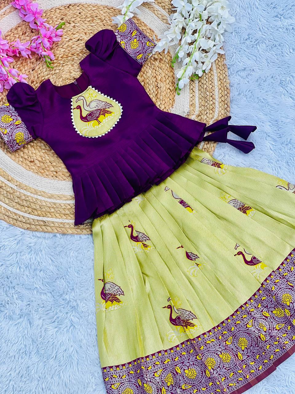 Fiesta Weaving Work Art Silk Lehenga Choli For Kids